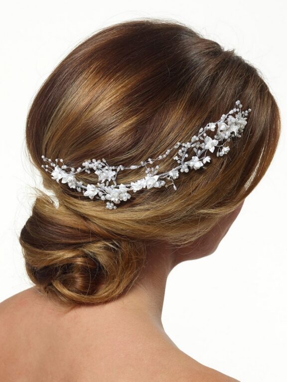 Haarversiering met bloemen en parels – ivory – BB531 – € 75