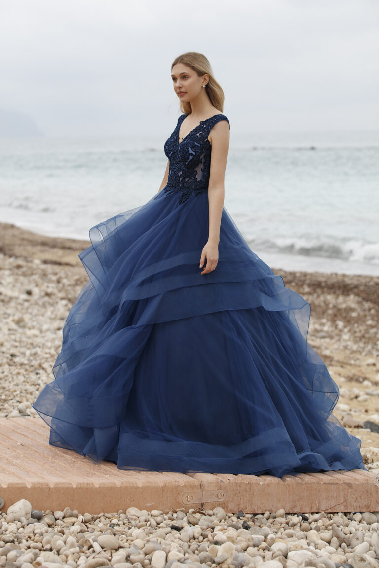Trouwjurk prinses model in het blauw - blauwe trouwjurk
