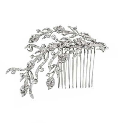 Exquisite treasure comb - inspired by vintage - embellished with high quality Austrian crystals on a Silver plated finish. This is a very versatile comb can be worn in various ways. Approx 15cm wide. Code 1795 - € 150